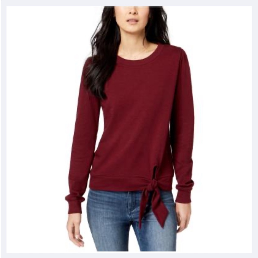 Maison Jules Burgundy Waist Tie Pullover Blouse